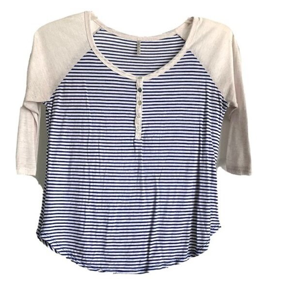 Tresics Baseball Raglan Tee 3/4 Sleeve Blue & Cream Stripe size Medium - Picture 1 of 7